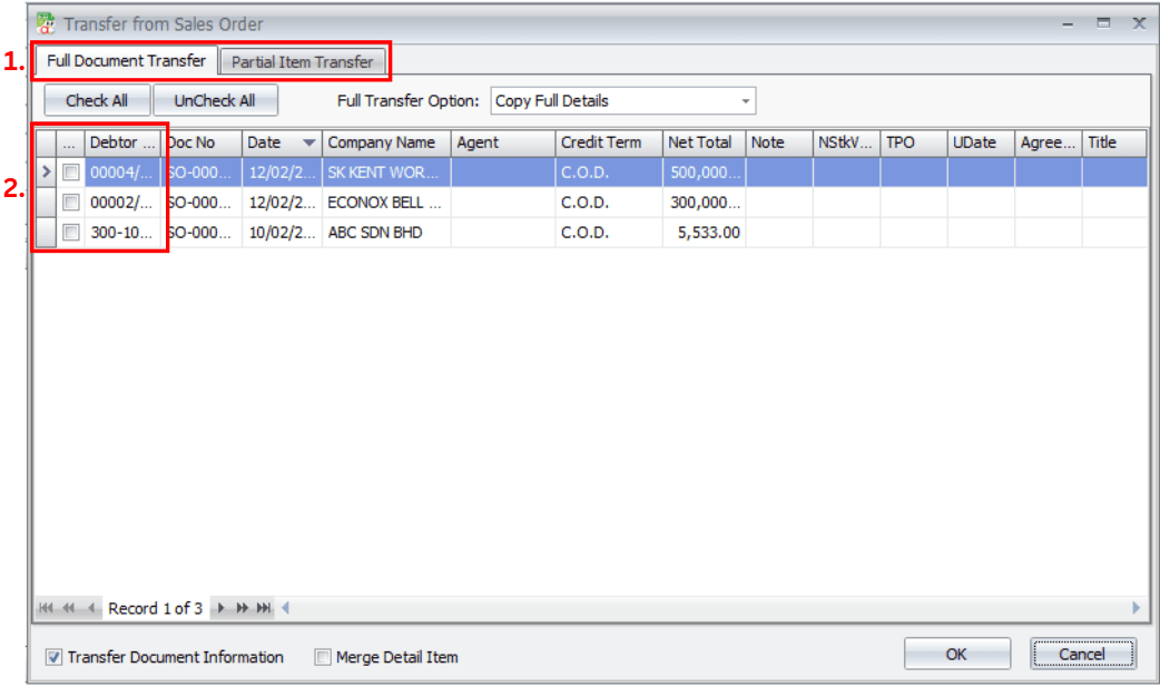 Choose transfer type