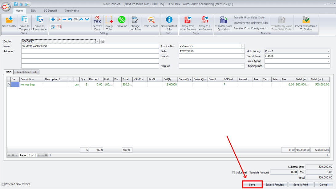 System asks to knock of the deposit amount