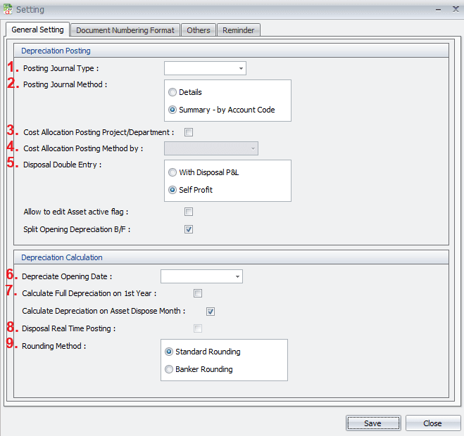 Fixed Asset Settings