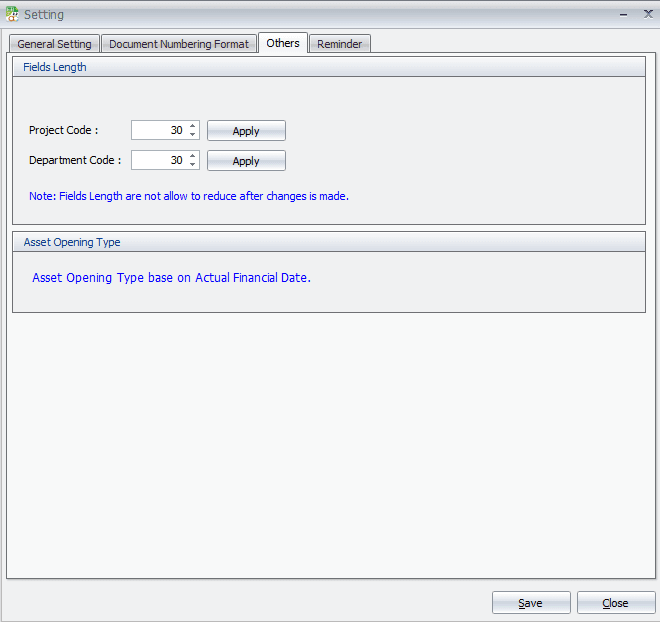 Project and Department Code Field Length