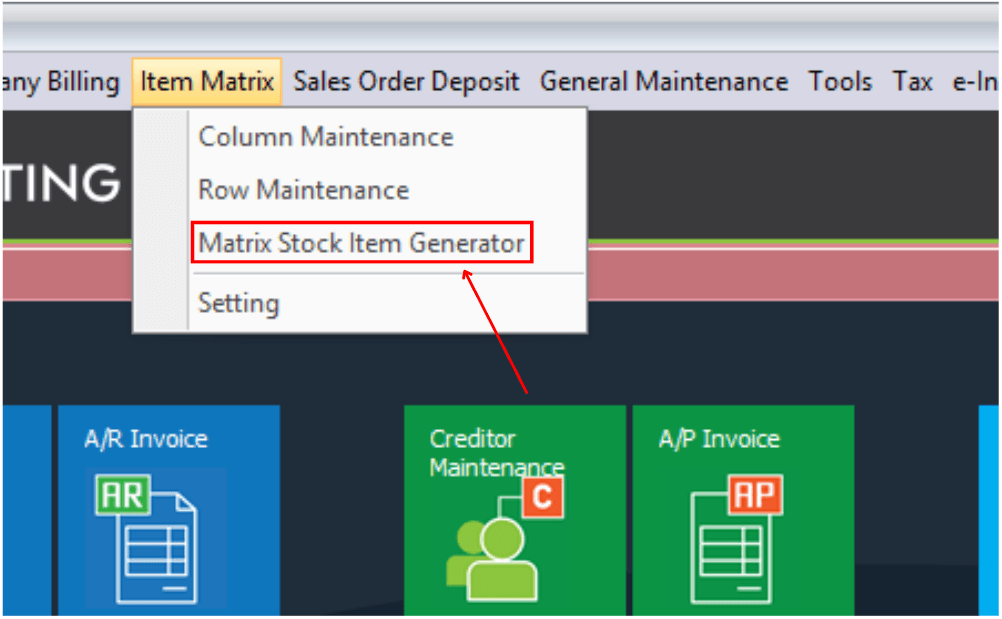 Matrix Stock Item Generator — main