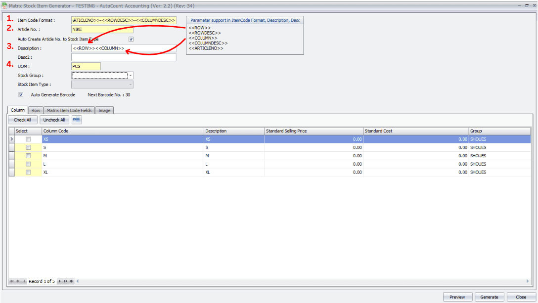 Column Tab — detail