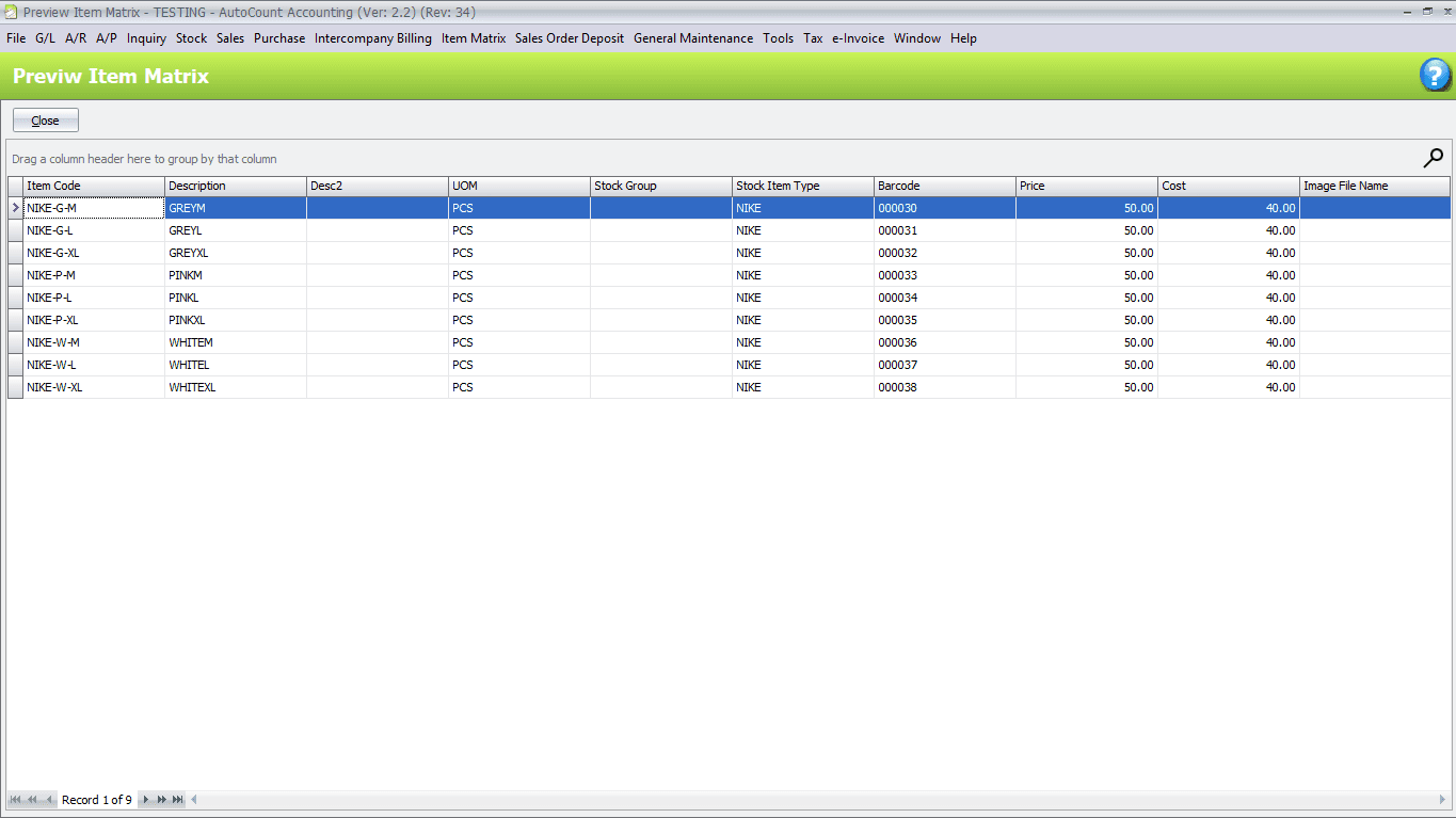 Preview Matrix Items