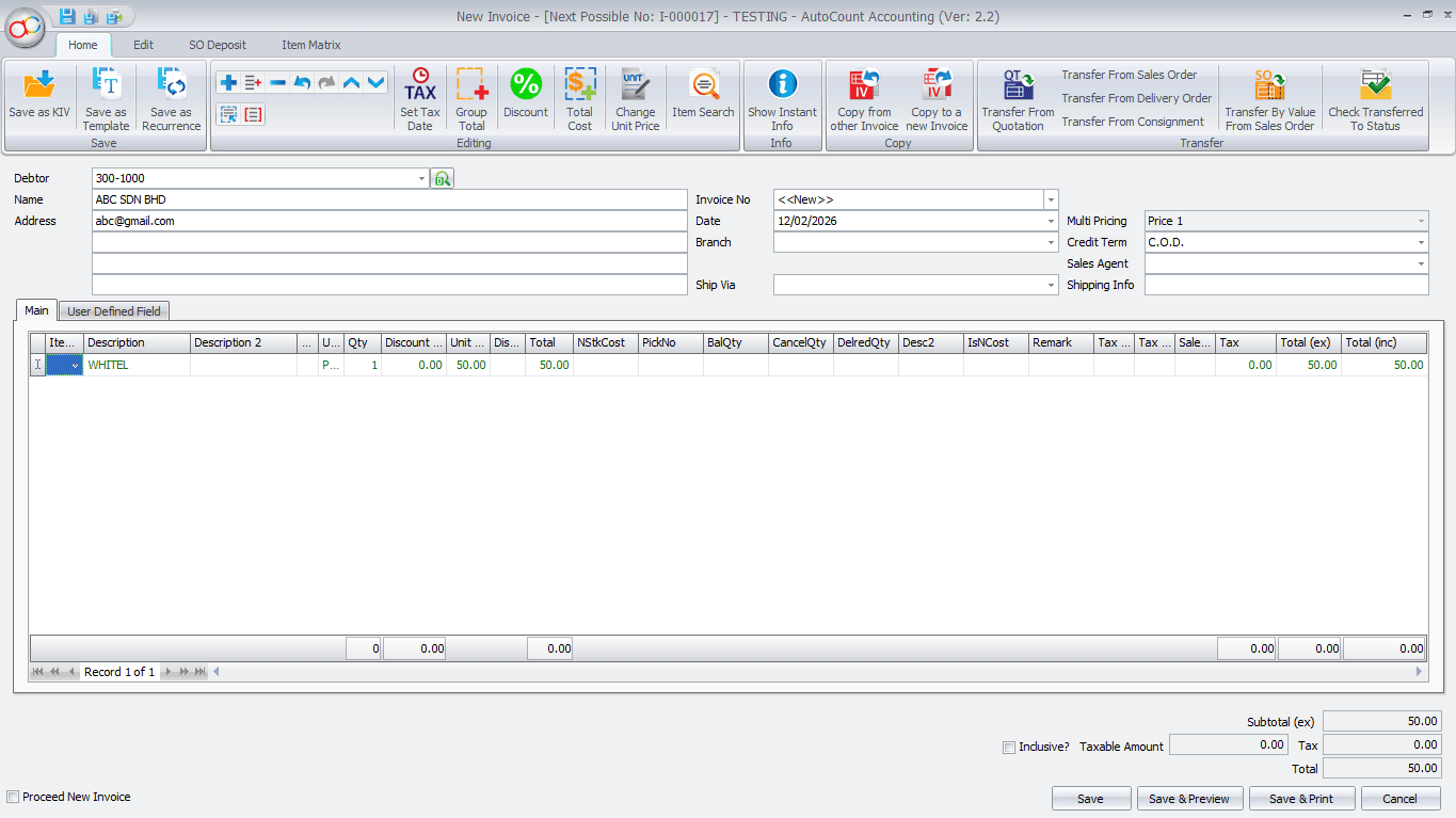 Using Matrix in Transactions