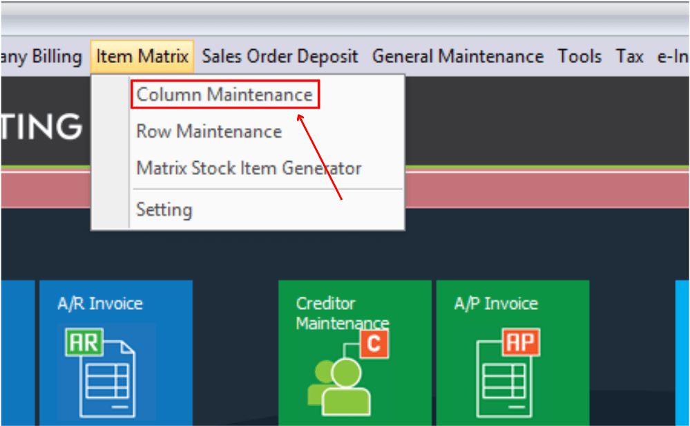 Item Matrix — Column Maintenance
