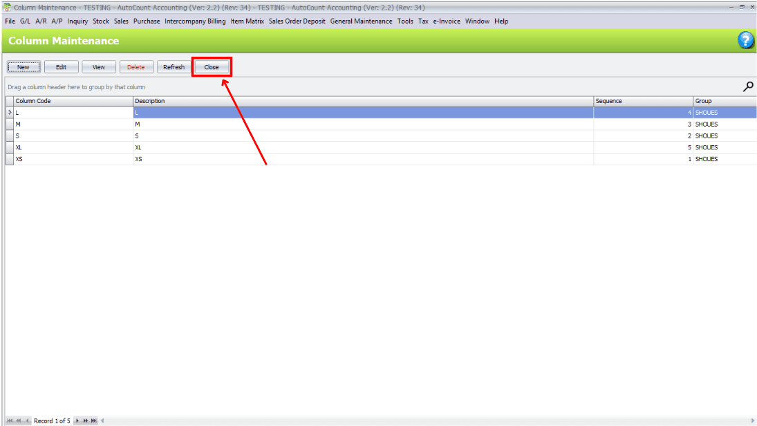 Item Matrix — Row Maintenance