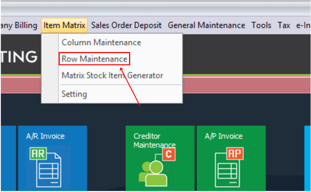 Item Matrix — Row Maintenance