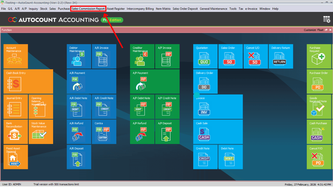 Main Page — Sales Commission Report