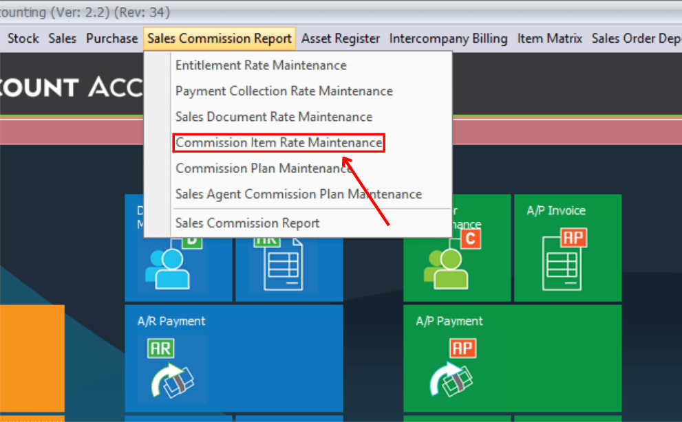 Commission Item Rate Maintenance (menu)