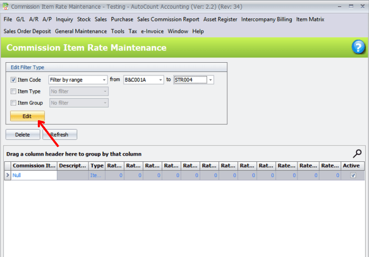Commission Item Rate List